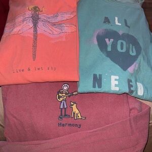 Life Is Good Women's Music Shirt Bundle - Coral, Teal, Maroon - Size Medium